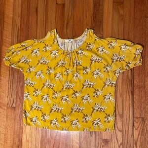 Golden Yellow Floral Cold Shoulder Top